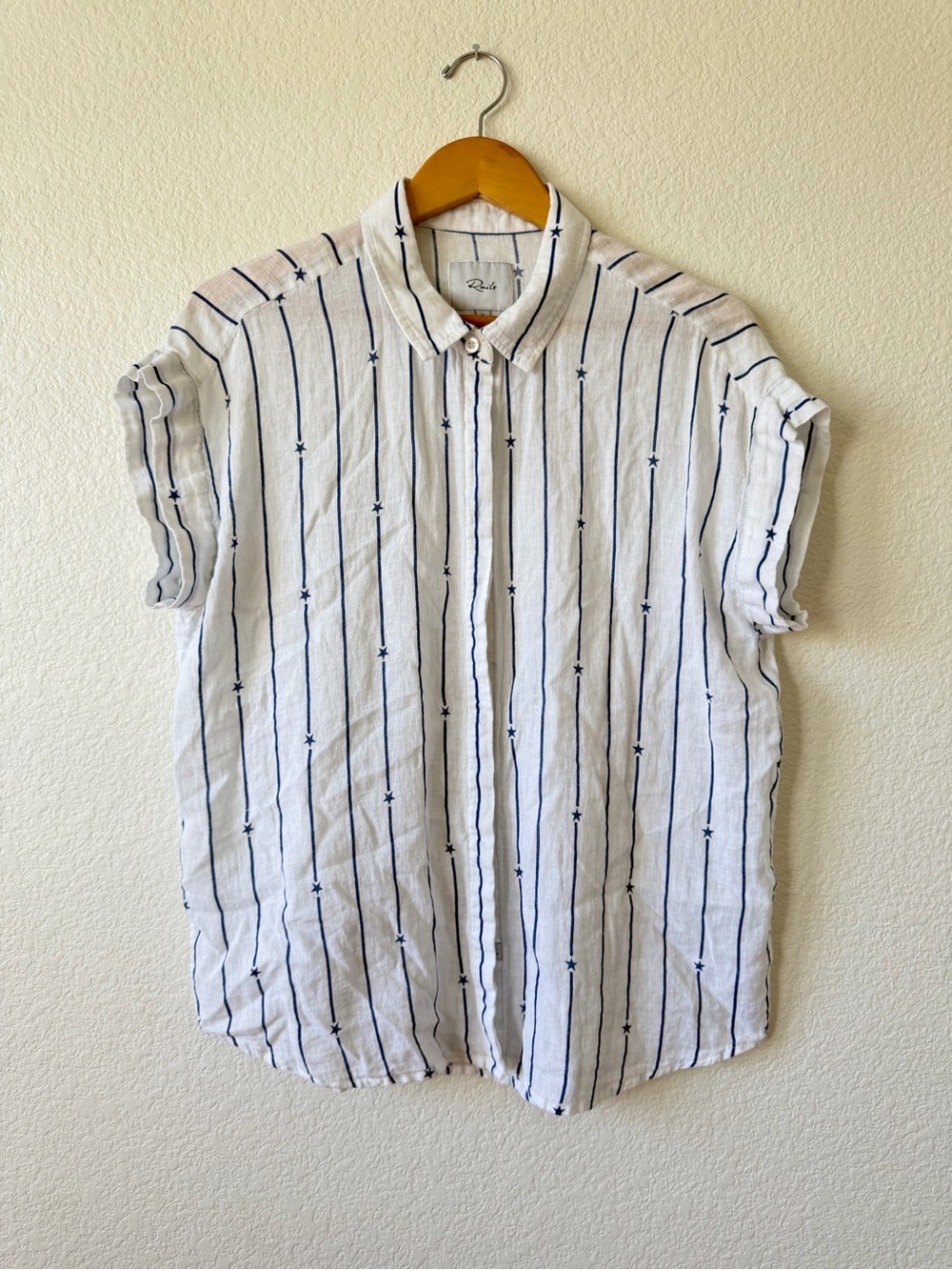 Rails Women’s Linen White & Navy Striped Short Sleeve Shirt XL EUC